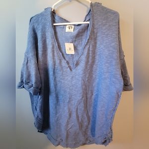 NWT We the Free Blue Distressed Short-Sleeved Sweater